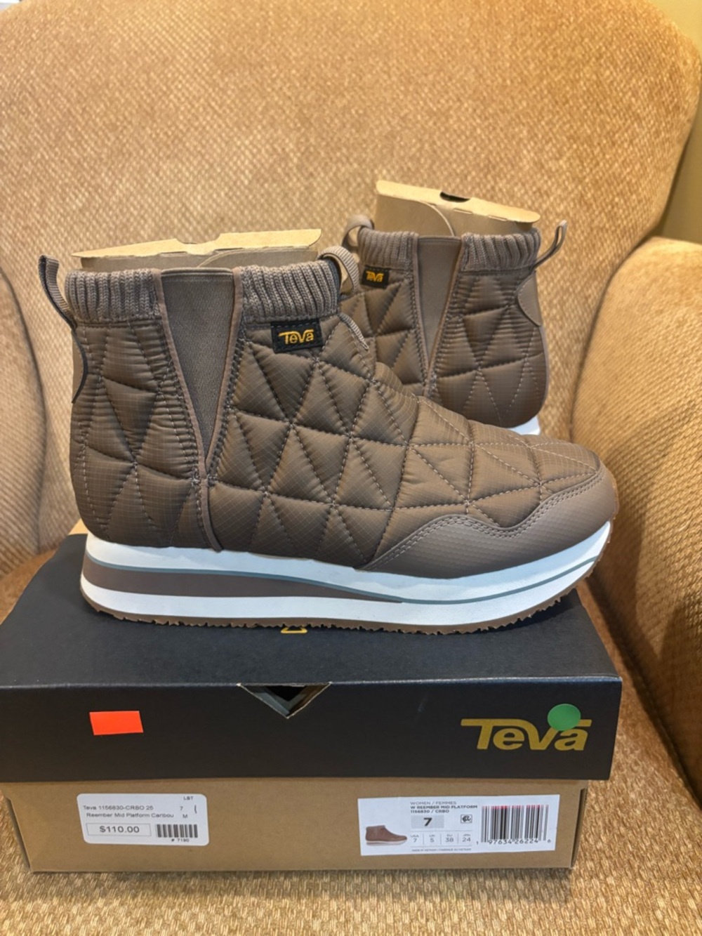 Teva Quilted Brown Women’s Ankle Bootie with White Platform Sole